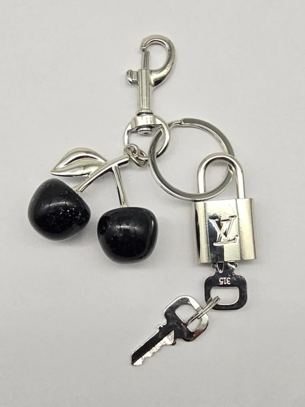 LV Silver Padlock 🔑 Authentic Louis Vuitton Charm + Unbranded Cherry Keychain